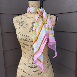 Coach Pink Multi Color Striped Silk Thin Neck Scarf
